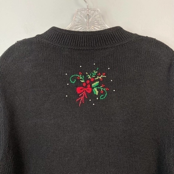 ERIKA Poinsettia Christmas Holiday Beaded Embroidered Cardigan Sweater Size M - Picture 12 of 12